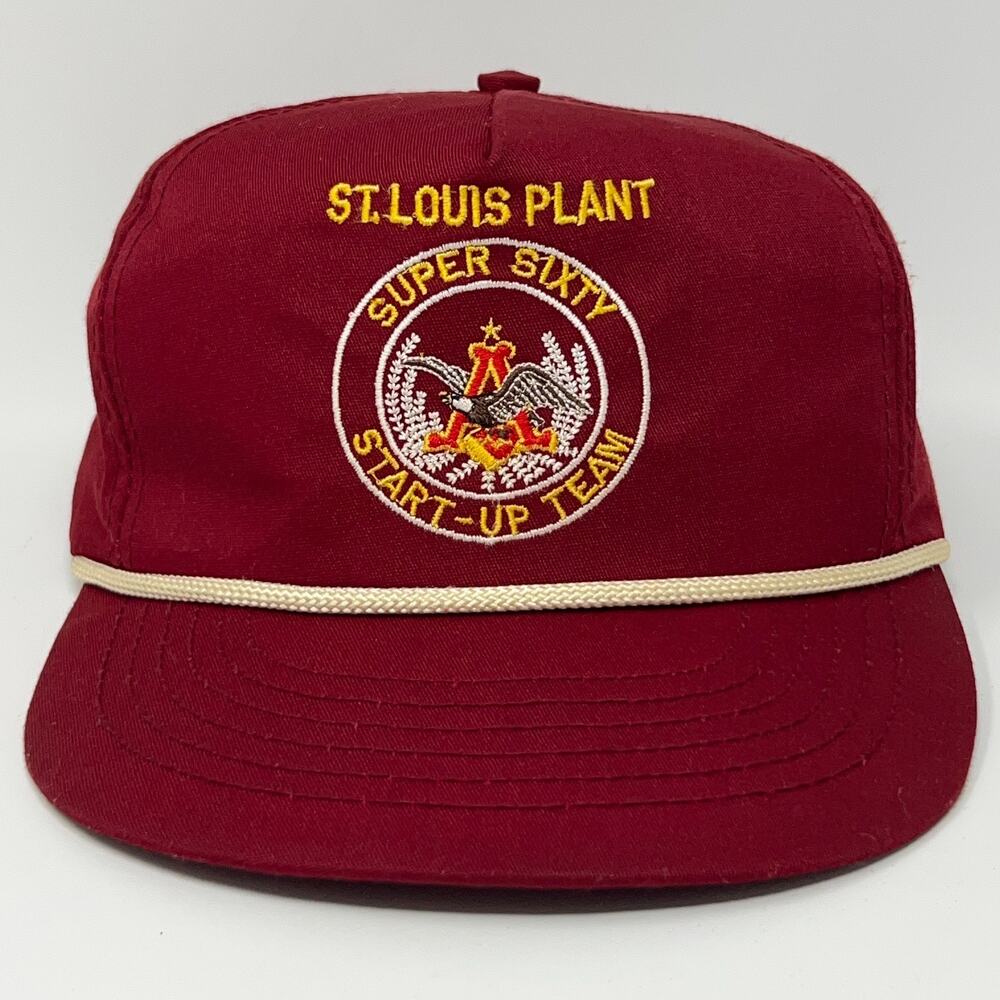 Vintage 80s Anheuser Busch St Louis Plant Hat Baseball Cap Beer Strapback Red